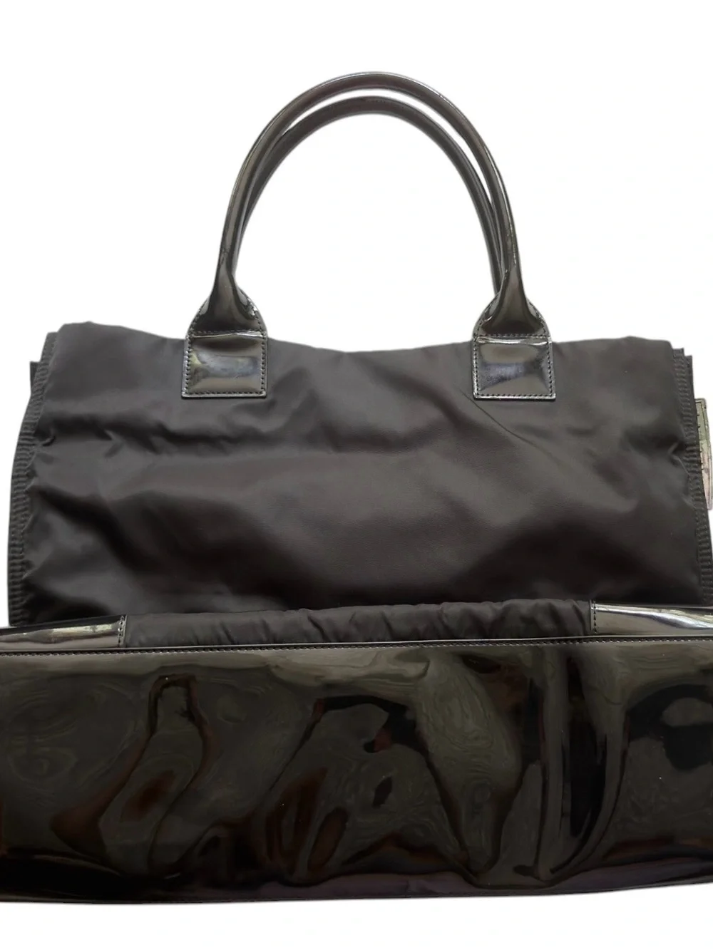 Tory Burch Black Nylon Tote with Patent Trim and Logo